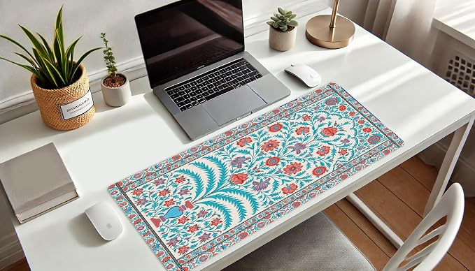 French KOKO Large Desk Mat 36" x 16.5" – Boho Floral Tapestry Mouse Pad for Keyboard & Mouse – Non-Slip Waterproof Desk Protector Aesthetic Office Pad for Women