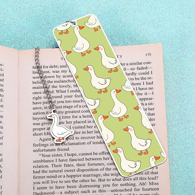 Green Stuff Cute Bookmarks for Women Girls Kids Silly Goose Metal Bookmark Funny Book Lovers Gifts for Readers Book Lovers Women Book Marks for Reading Womens Kid Girls Page Holders for Reading 2-Side