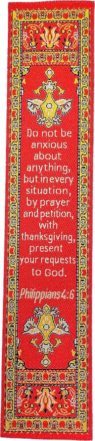 Don't Be Anxious & Divine Peace, Bulk Pack of 6 Woven Fabric Christian Bookmarks, Silky Soft Philippians 4:6 Flexible Bookmarker for Novels Books and Bibles, Religious Memory Verse Gift