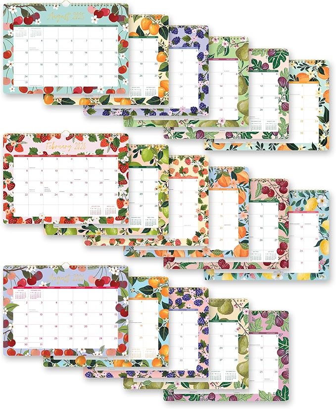 Orange Circle Studio Deluxe Wall Calendar 2025-26, Fruit & Flora, Large Monthly Planner with Hanging Hook for Home Office, Classroom or School Use, Family Calendar, Aesthetic Hanging Organizer