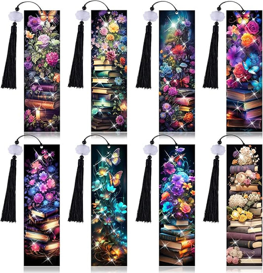 8 Pieces Christian Bible Verse Diamond Art Bookmarks 5d Christian Beaded Bookmark Acrylic Tassel Bookmark for DIY Making Beginners Adults Arts Craft Supplies (Book)