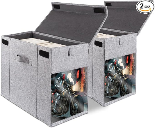2 Pack Comic Book Storage Box with Lid for Modern Age, Collapsible Magazine Organizer with Clear Window, Heavy Duty Case Container Holder, Grey