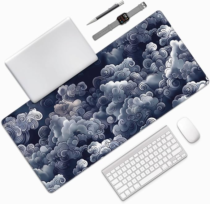 35.4" x 15.7" Japanese Cloud Extended Mouse Pad, Oriental Swirl Desk Mat with Non-Slip Base, Water Resistant for Gaming & Office
