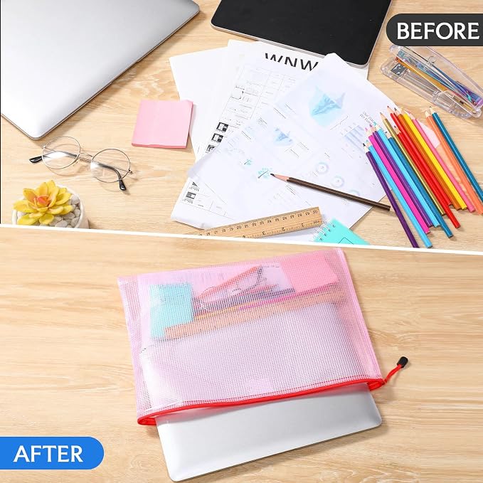 Zhehao 100 Pcs B4 Mesh Zipper Pouch Bag Bulk Mesh Pouch with Zipper Waterproof Clear Storage Bag for School Office Supplies Cosmetics Travel (Colorful, B4, 15 x 11 Inch)