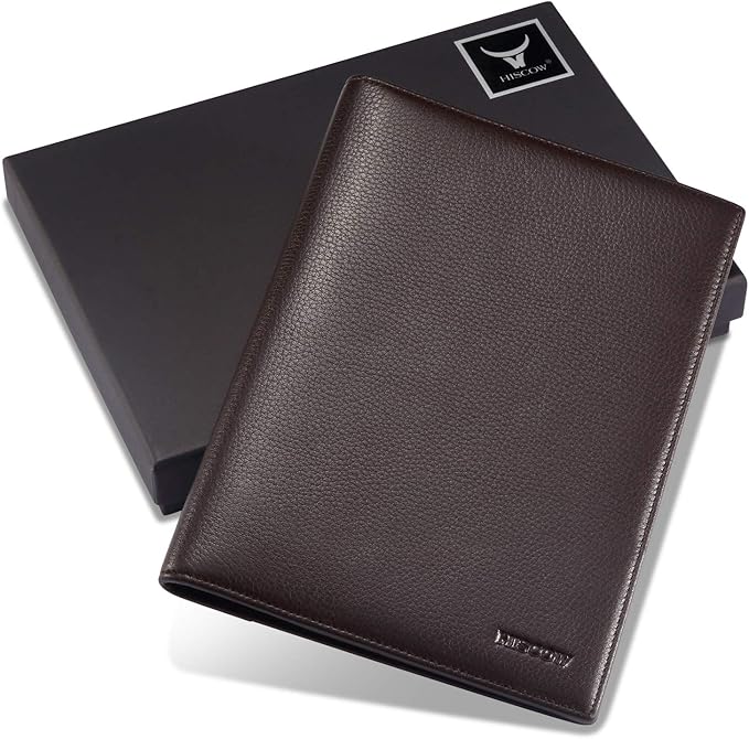 Leather Junior Padfolio for Men & Women with Pen Loop, Italian Calfskin, Business Portfolio Notebook Folder (Pebbled Coffee)