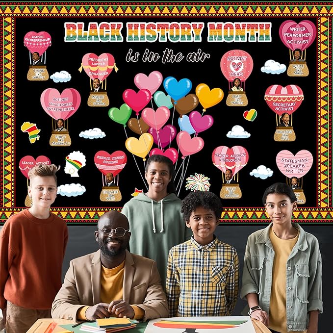Black History Month Bulletin Board Decoration Set Valentine's Day Classroom Decorations February African American Cutouts February Heart Craft Cutouts for Teacher School Door Wall Decor Supplies