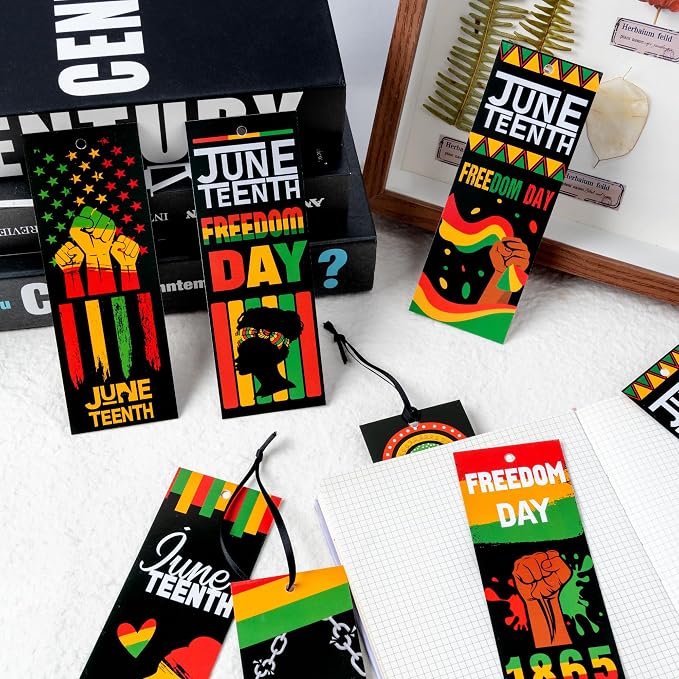 Haooryx Juneteenth Bookmarks - 120Pcs 1865 Juneteenth Bookmarks with Ribbon Celebration June 19 Freedom Day Book Marks for Africa Americans Independence Day Classroom Inspirational Handouts Supplies