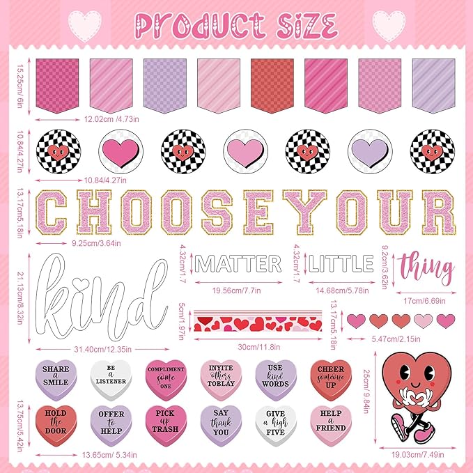 Pajean Valentine's Day Heart Bulletin Board Set Romantic Love Classroom Decorations Sweet Day Theme Paper Cutouts for Wall Window Decor School Office Supplies(Inspirational)