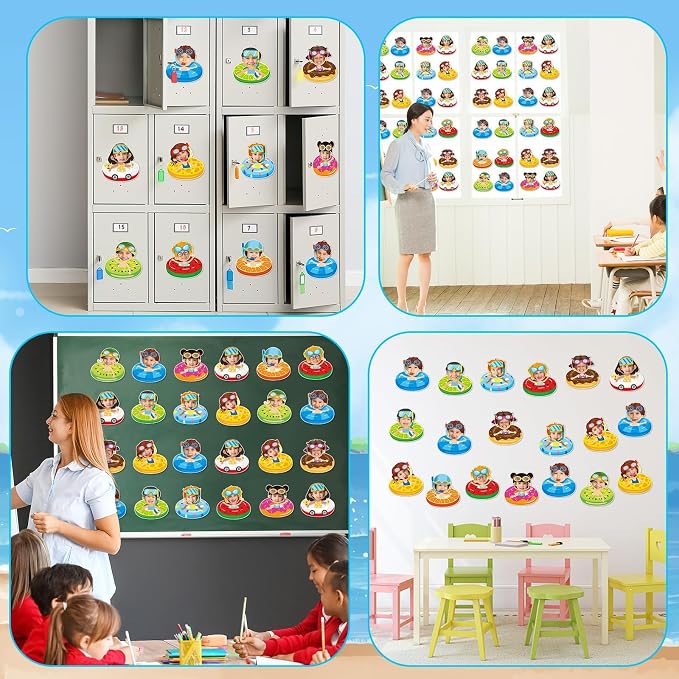 gisgfim 80Pcs Summer Cutouts Swim Ring Decorations Bulletin Board Summer Hawaiian Paper Cut-Outs Classroom Decor for Boy Girl DIY Craft Photo Wall Beach Pool Kindergarten Preschool Party Favor Supply
