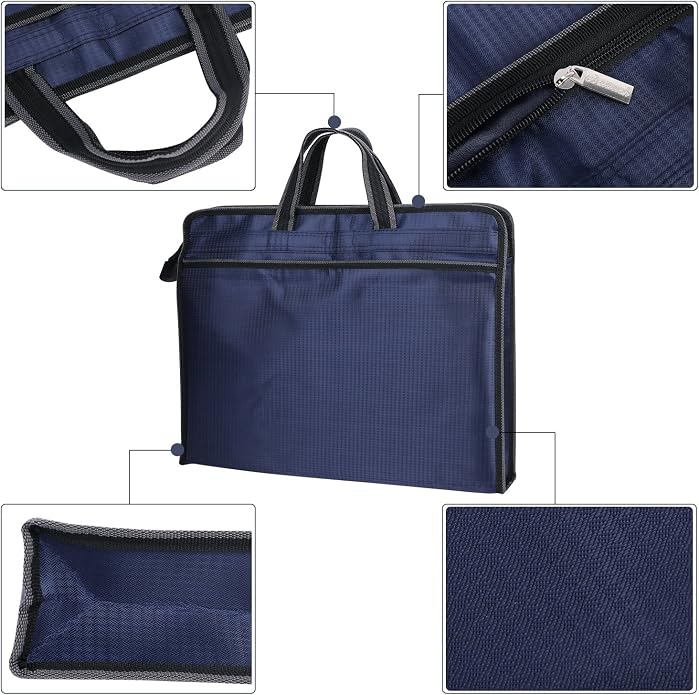 Zippered Document Bag with Handle Oxford Waterproof Portfolio Case Lightweight Business Briefcase Handbag A4 File Organizer