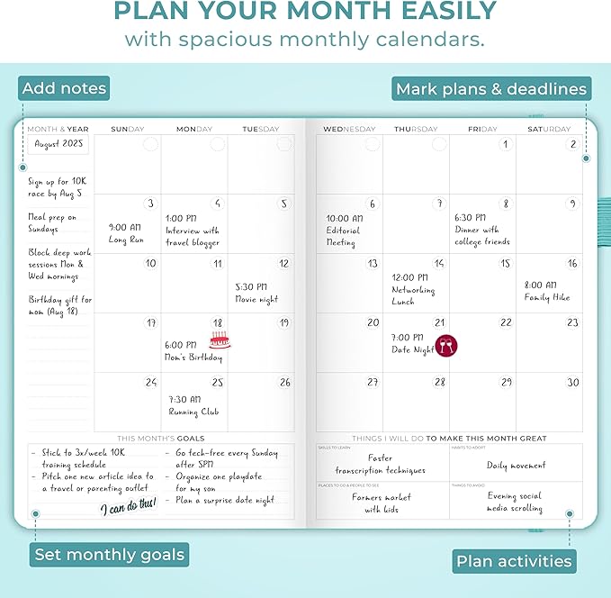 Clever Fox Planner Schedule – Undated Weekly & Monthly Life Planner with Time Slots, Appointment Book & Daily Organizer, A5 (Aquamarine)
