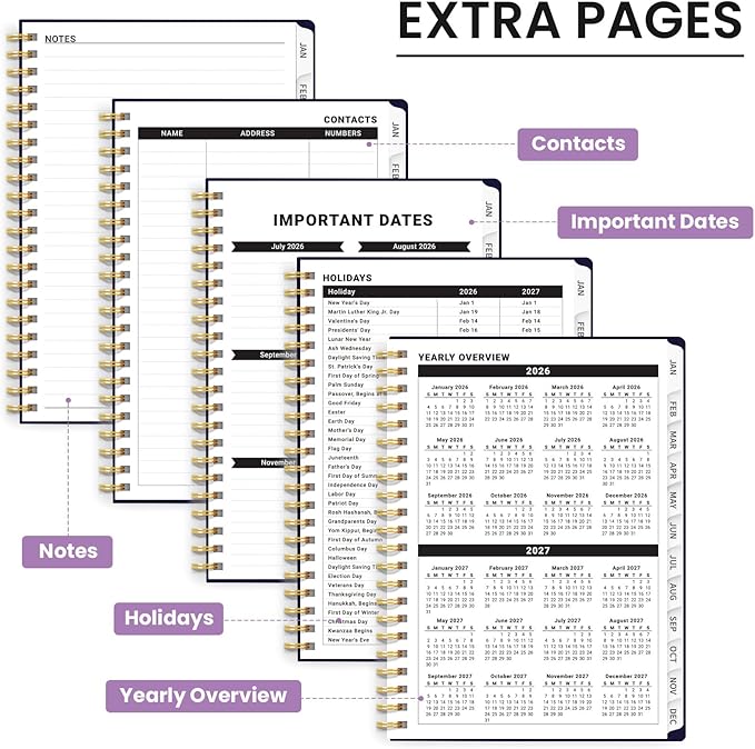 2026 Planner, Weekly and Monthly Planner for Women, Jan 2026 - Dec 2026 Pretty 2026 Calendar Planner with Monthly Tabs, Inner Pocket, Spiral Binding, Perfect for Office Home School - 6.3" x 8.5", Violet