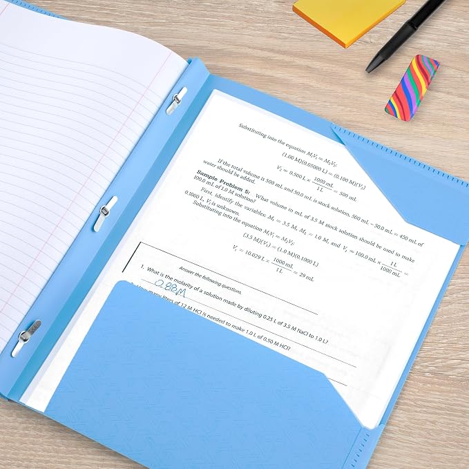 Five Star 2-Pocket Folder, Plastic Folder with Stay-Put Tabs and Prong Fasteners, Holds 8-1/2" x 11" Paper, Pacific Blue (72115)