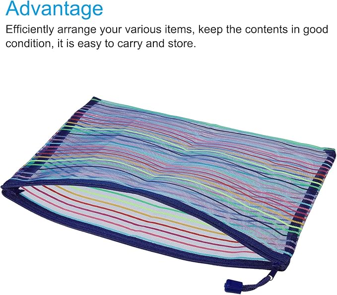 MECCANIXITY Mesh Zipper Pouches, A4 Colorful Pencil Case Document File Bags Storage Organizer for Office Supply Travel Accessory, Blue Pack of 6