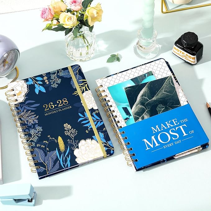 2026-2028 Monthly Planner/Calendar - 3 Year Monthly Planner 2026-2028, 6.3" x 8.4", Jan 2026 - Dec 2028, Months Tabs, Inner Pocket, Elastic Closure, Twin-Wire Binding