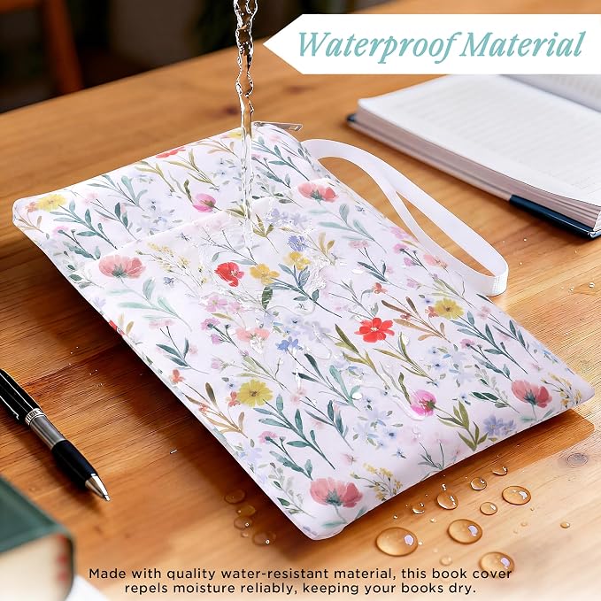 Book Sleeve with Zipper, 11''x 9'' Waterproof Paperback Sleeve for Book Lovers Books Pouch Cover with Handle for Hardcovers Kindle Sleeve for Reader Teacher Women (Colorful Flowers, 11x 9 inch)