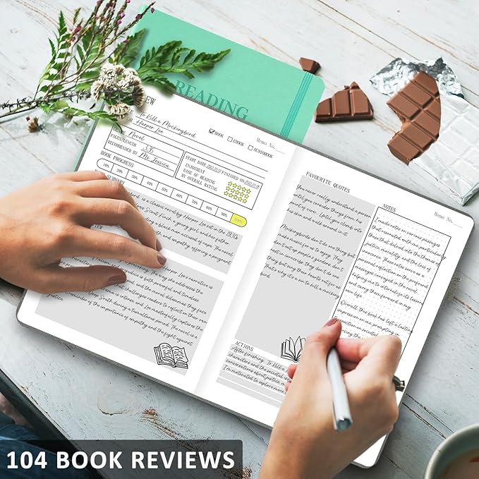 Reading Journal with 104 Book Reviews, Book Journal for Books Lovers & Readers - Review and Track Your Reading Progress, Reading Log Notebook Gift, A5, Mint Green