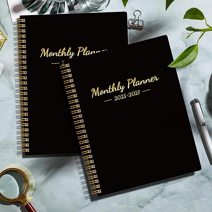 Monthly Planner 2026-2027, 18 Months Calendar Book from JAN 2026 - JUN 2027 with Habit Tracker, Goals,To -Do List, Summary & Monthly Review,Waterproof Cover Twin-Wire Binding 8.5" x 11", Black