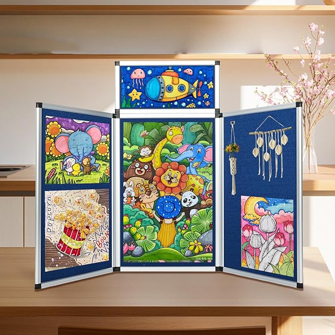 uyoyous 3+1 Panel Trade Show Presentation Board 70.8" x 35.4" Trifold Poster Board Folding Panel Display Large Single Sided Tabletop Display for Event, School Project, Science Fair, Blue