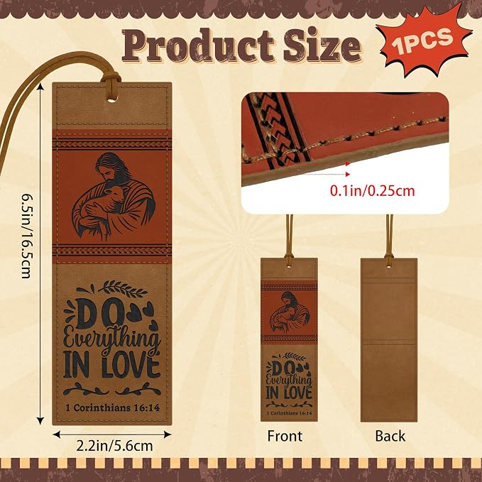 1PC Leather Bookmark Bible Bookmarks for Reading Women Men Book Lovers Gifts, Stitched Religious Christian Bookmark Page Markers Inspirational Bible Verse Scripture Book Marks (Vintage-2-Jesus)