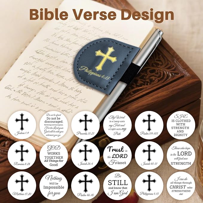 Personalized Magnetic Leather Bookmark with Pen Holder - Bygone Mark Custom Bible Verse Bookmarker,Book Marker for Men & Women,Book Lovers,Readers,Church(Blue,Joshua 1:9)
