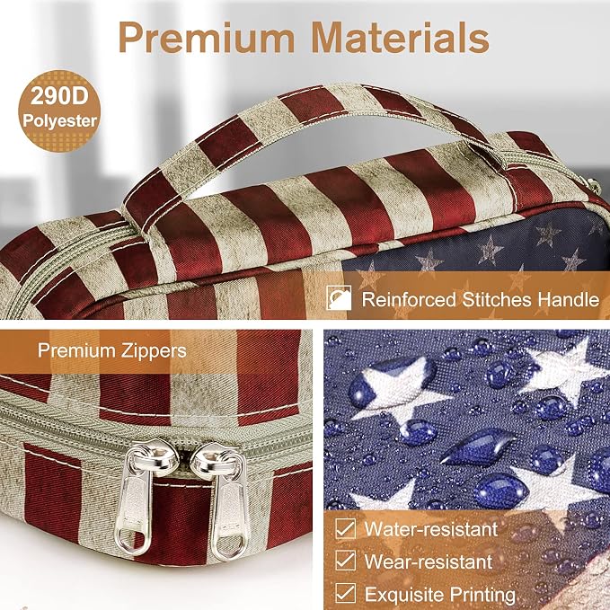 FINPAC Bible Cover, Carrying Book Case Church Bag Bible Protective with Handle and Zippered Pocket, Gift for Mother Lady Women Men, US Flag