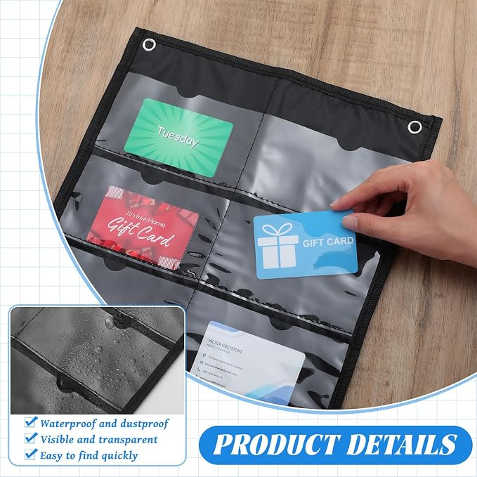 AmazingSpark 2 Pack 4'' x 6'' Index Card Holder Sleeve 16 Slot Black Plastic Organizer Hanging Wall Mount Business Note Cardholder PVC Clear Organizer Pocket for Classroom Office Library Home