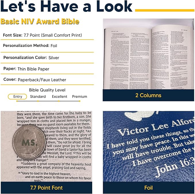 Personalized NIV Bible New International Version Faux Leather Bible Small Print Economy Bible with Custom Name at The Lower Right Side & Red-Highlighted Verses, Gift for Christian & Religious Events
