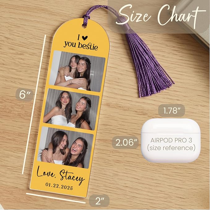 Personalized Photo Acrylic Bookmark with Tassel, Custom Picture Gift with 3 Photos and Text, Gift for Book Lovers, Best Friend, Mom, Couple Anniversary