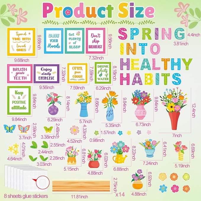 Qilery Spring Healthy Habits Bulletin Board Set Classroom Decorations - Motivational Nutrition Paper Cutouts for Elementary School Nurse Office - Educational Positive Wall Decor for Teachers & Library