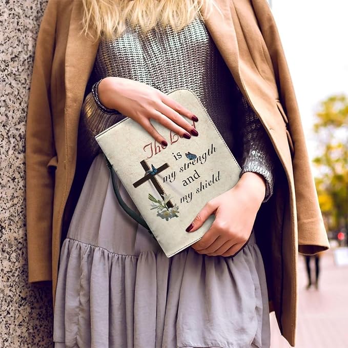 Cross Bible Covers for Women Bible Holder Case with Handle Easy to Store PU Leather Bible Organizer Bag for Women Man Large Size
