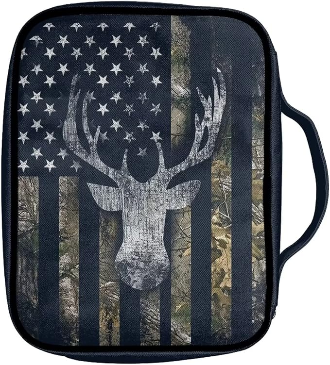Suobstales Deer Bible Covers for Women Men Bible Case Camo American Flag Bible Bag Bible Accessories with Handle and Zippered Pocket Bible Tote Bag for Kids