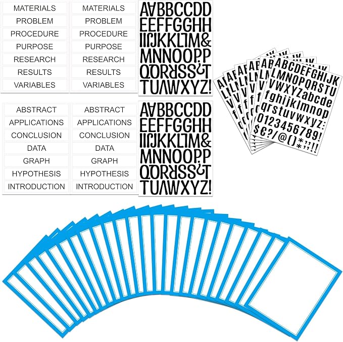 PerKoop 36 Sheets Science Fair Board Poster Boards Supplies 24 Self Adhesive Presentation Subtitles 4 Science Fair Project Titles 8 Personalized Letter Sticker for Classroom(Blue)