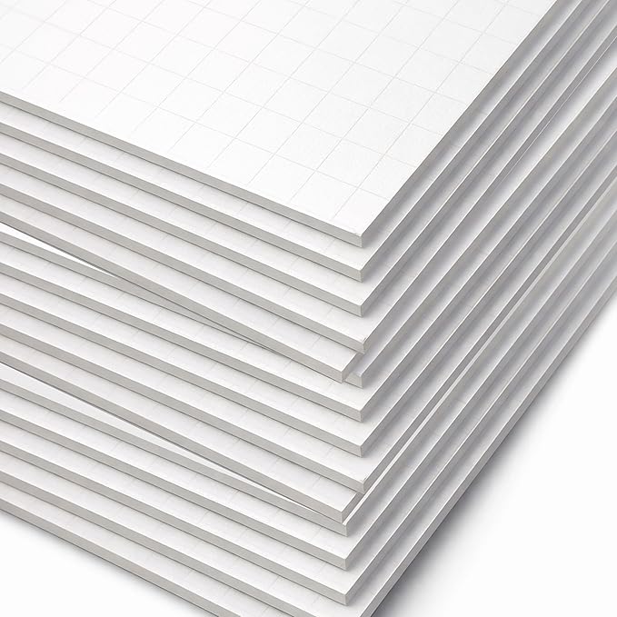 Flipside Products 11" x 14" Fade-Line White Poster Foam Board 3/16'' Thick, 1/2" Subtle Grid Lines for Alignment & Visual Layouts, Arts, and Crafts, Pack of 25