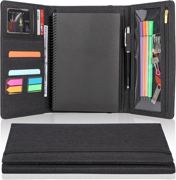 Trifold Planner Cover for Rocketbook Smart Notebook | Executive Size A5 (8.8"x6") Portfolio Organizer with File Pocket | Waterproof Protective Case for Rocketbook & Accessories (Black)