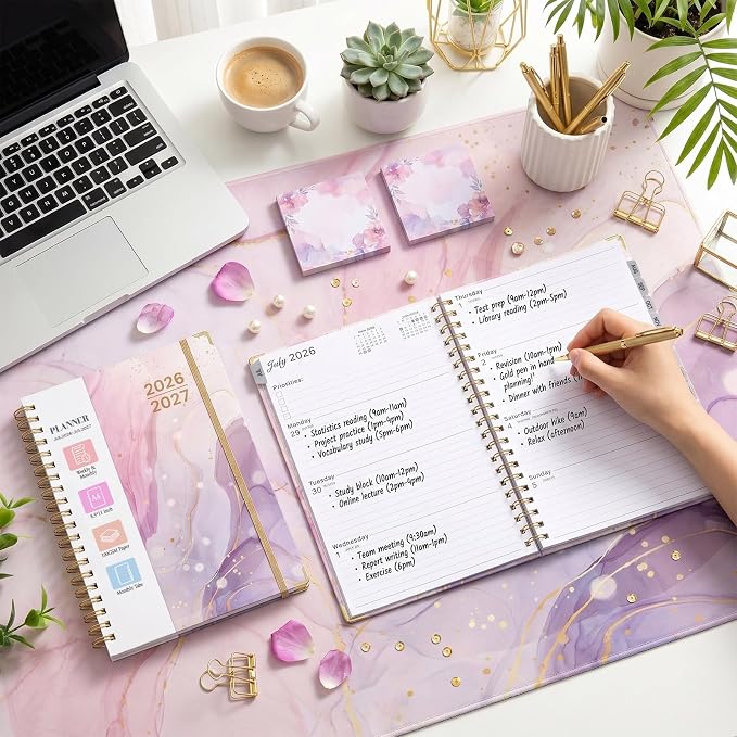 Planner 2026-2027, Weekly and Monthly Academic Planner, Jul 2026 - Jul 2027, 8.5"x11" Large Hardcover Daily Planner Calendar with Tabs for Women, Year Planning Agenda for Teacher and Student (Marble pattern)