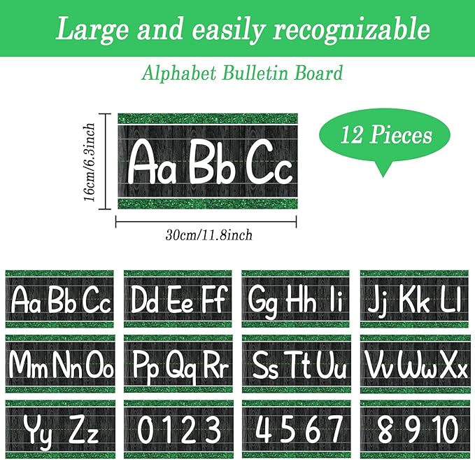 12 Pieces Alphabet Bulletin Board Strips Set Alphabet Line ABC Number Banner & Border Posters for Preschool Kindergarten Classroom Playroom Bedroom (Farmhouse)