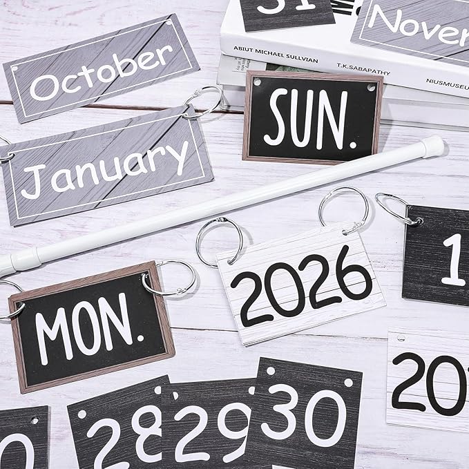 FYSUIMU Modern Farmhouse Calendar Bulletin Board Set Flip Calendar with 54 Cards & Adjustable Holder for Back to School Classroom Home Office DIY Decoration Supplies