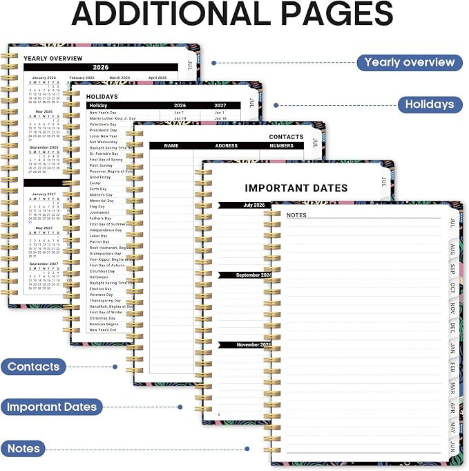 Planner 2026–2027, Academic Year Monthly & Weekly Calendar Book, Jul 2026–Jun 2027, Hardcover Organizer with Tabs, Student & Teacher Planner, 6.3" x 8.5", Pelagia Parade