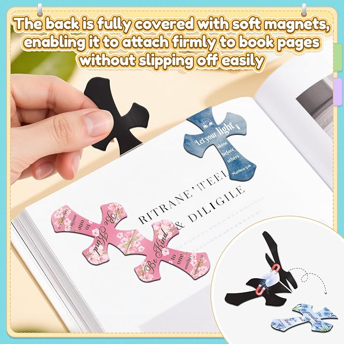 50Pack Magnetic Bookmarks Christian Bookmarks Bulk Cross Bible Bookmark for Reading Women Men Kids Teacher Book Lovers Gifts, Religious Magnet Bookmark Clips Personalized Book Markers (Multi-Style)