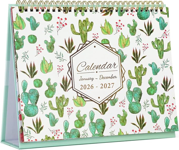 Desktop Calendar 2026-2027 (2 Years) 24 Months Flip Calendar Small Standing Office Desk, 10 x 8.3 inch Standing Desk Calendars (Jan.2026-Dec.2027) With Monthly Planner