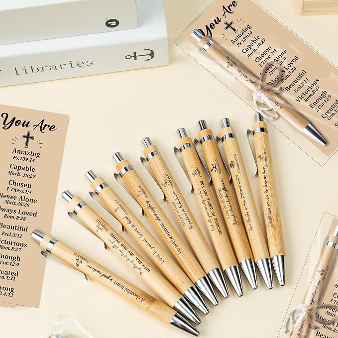 Haooryx Christian Bible Pen Bookmark - 30-Piece Christian Bible Verse Bamboo Inspirational Pens Bookmark Set You are Amazing Scripture Biblical Bookmark Church Multi-Item Party Favor Packs Gifts Bulk