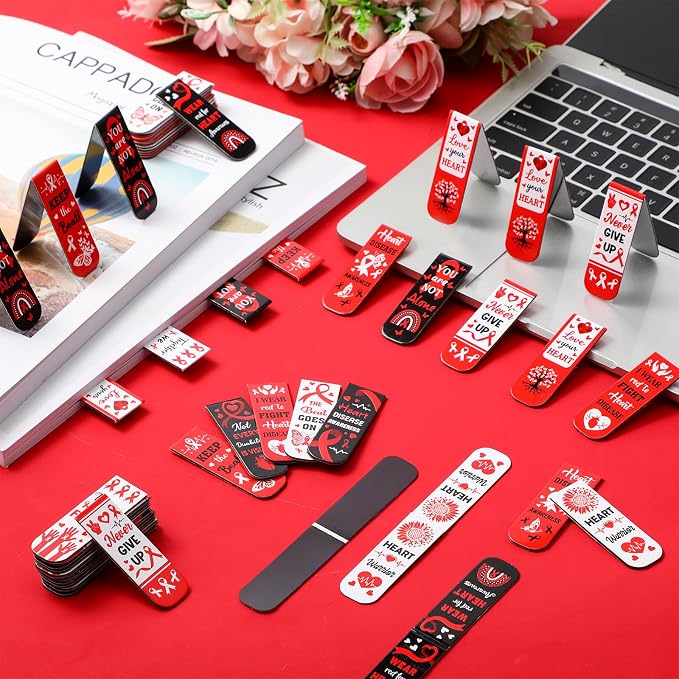 48 Pcs Red Ribbon Week Supplies Drug Free Awareness Bookmarks Red Ribbon Magnetic Bookmarks Heart Month Awareness Favors for Heart Disease Seminar Handout Fundraiser Anti Drugs Campaigns Event