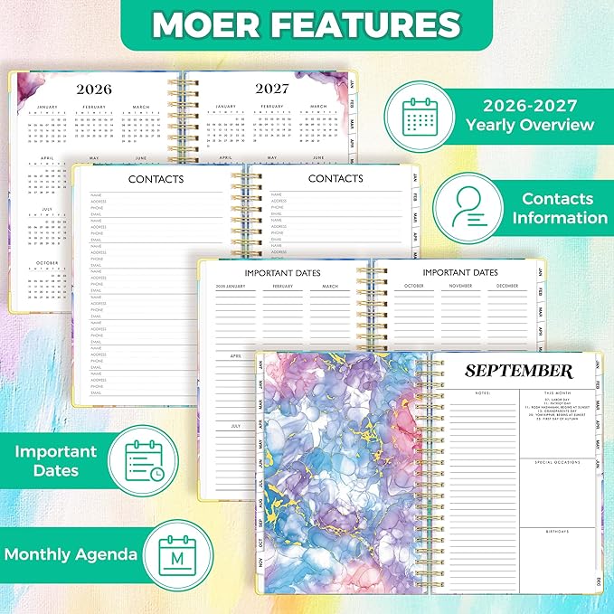 Planner 2026-2027, 18 Month Weekly and Monthly Planner, Jan. 2026 - Jun. 2027, 9" x 11.6" A4 Large Hardcover Calendar Planner with Page Tabs, Separator Page, Inner Pocket, Bookmark, Stickers, Sticky Note Set