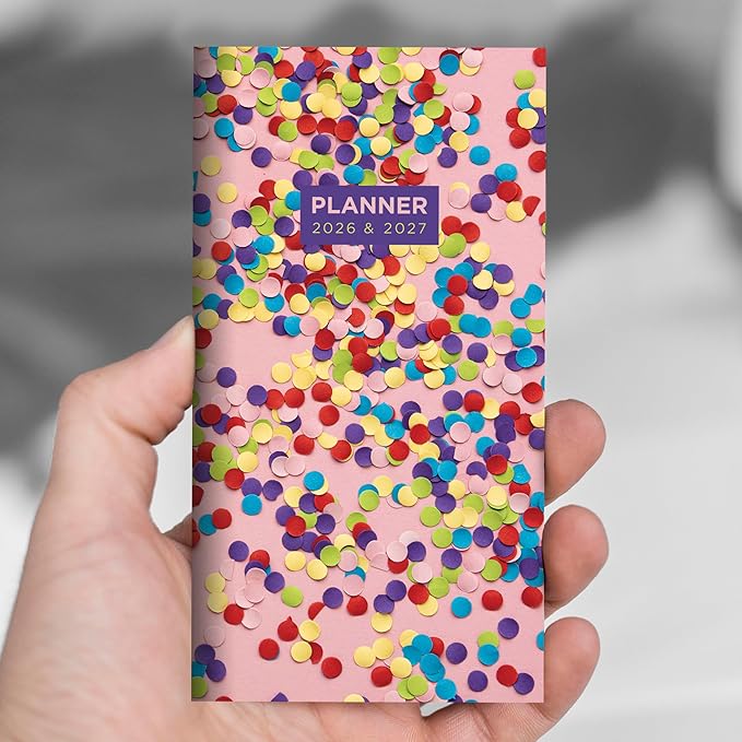 TF Publishing 2026-2027 Confetti Small Monthly Pocket Planner with 2 Page Large Calendar Grid and Lined Notes Section - 2 Year Pocket Calendar 2026-2027 Perfect for Purse - 3.5in x 6.5in