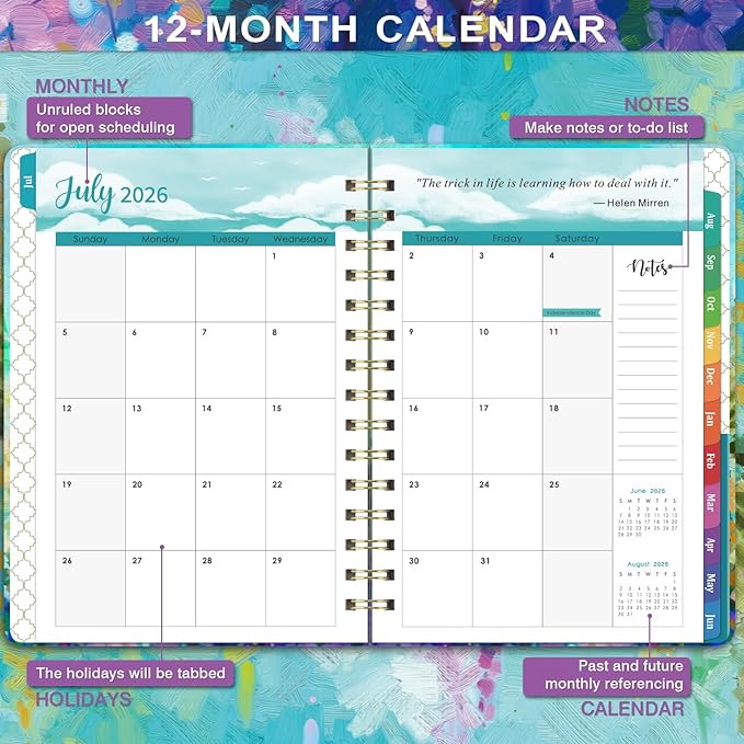 Planner 2026-2027 - Academic Planner 2026-2027, Jul 2026 - Jun 2027, 2026 2027 Planners Weekly and Monthly, 6.3" x 8.4", 26-27 Calendar Planners with Hardcover, Colorful Tabs, Pocket - Oil Painting
