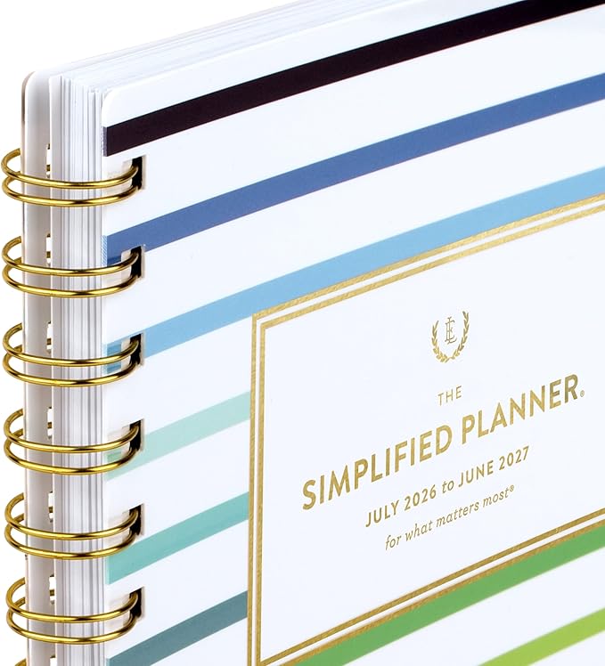 AT-A-GLANCE Planner 2026-2027 Weekly & Monthly Academic 12-Month July-June, 5-1/2" x 8-1/2", Simplified by Emily Ley, Happy Stripe (EL49-200A)