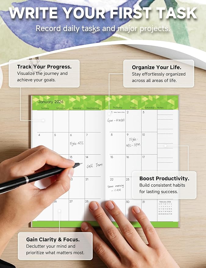 Pocket Calendar 2026-2028 Floral Series, Monthly Planner Jan 2026 to Jul 2028 (3.7" x 6.7") Perfect Purse Calendar, Pocket Agenda with Protective Plastic Sleeve-Multicolor Floral