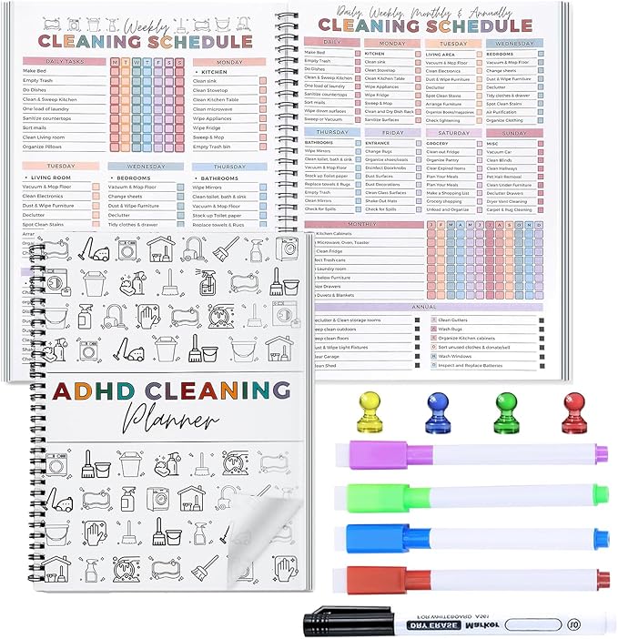 Cleaning Planner, Cleaning Schedule and Checklist Organizer, Daily Weekly Monthly Household Cleaning Planner, Chore Chart Notebook for Home, Family Cleaning Tasks, DIY Home Improvement, Editable Template