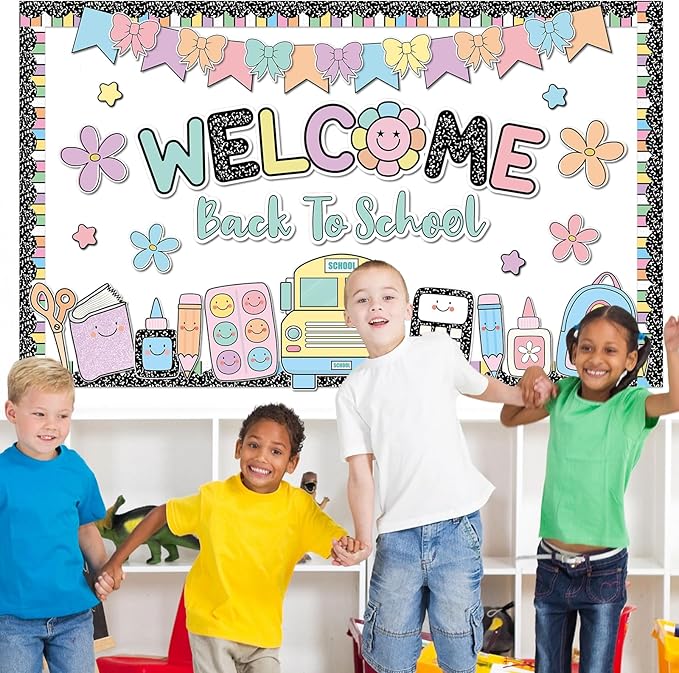 Composition Notebook Bulletin Board Welcome Back to School Classroom Decorations Pastel Colorful Composition Notebook Stationery Paper Cutout First Day of School for Classroom